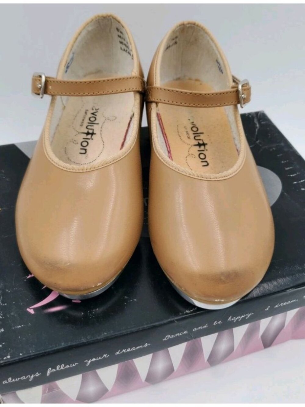 Revolution Dancewear U-Shell Tan Tap Shoes (826) Sz M 1.0 AD